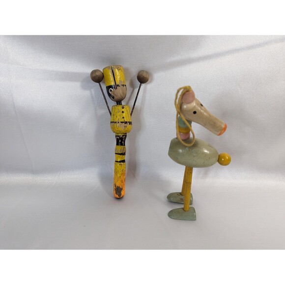 Lot of 2 Vintage Wooden Clacker and Crib Hanging toys. 6.5 inches. - Picture 1 of 6